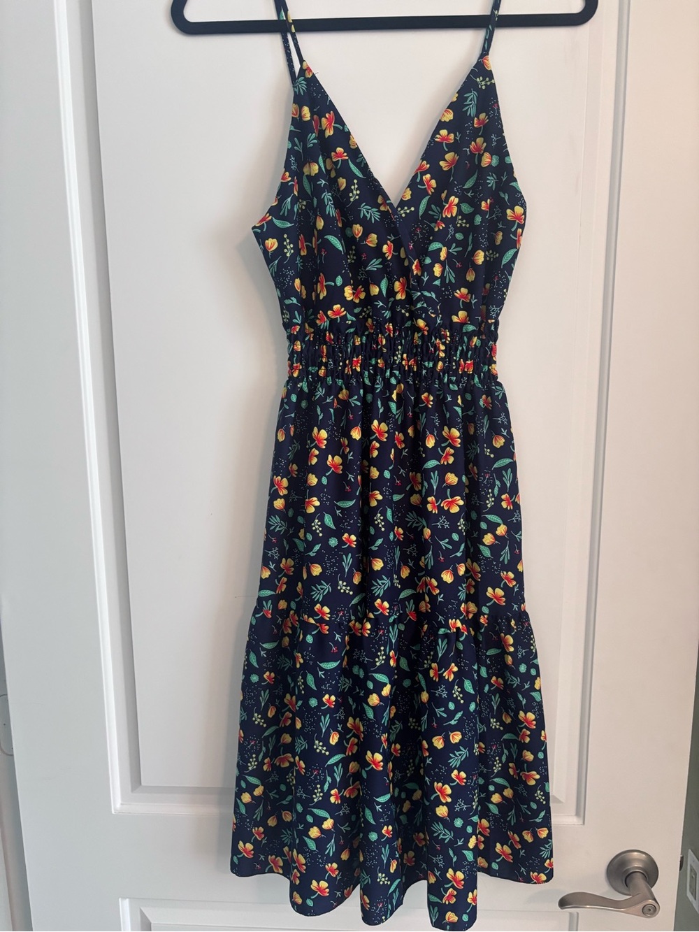 Navy Floral Spaghetti-Strap Sundress